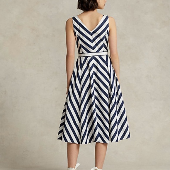 NWOT RALPH LAUREN Chevron Stripe Cotton Midi Dress - Picture 2 of 14